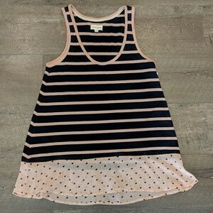 NWT Maison Jules Pink and Navy Striped Tank Top with Hearts Size S